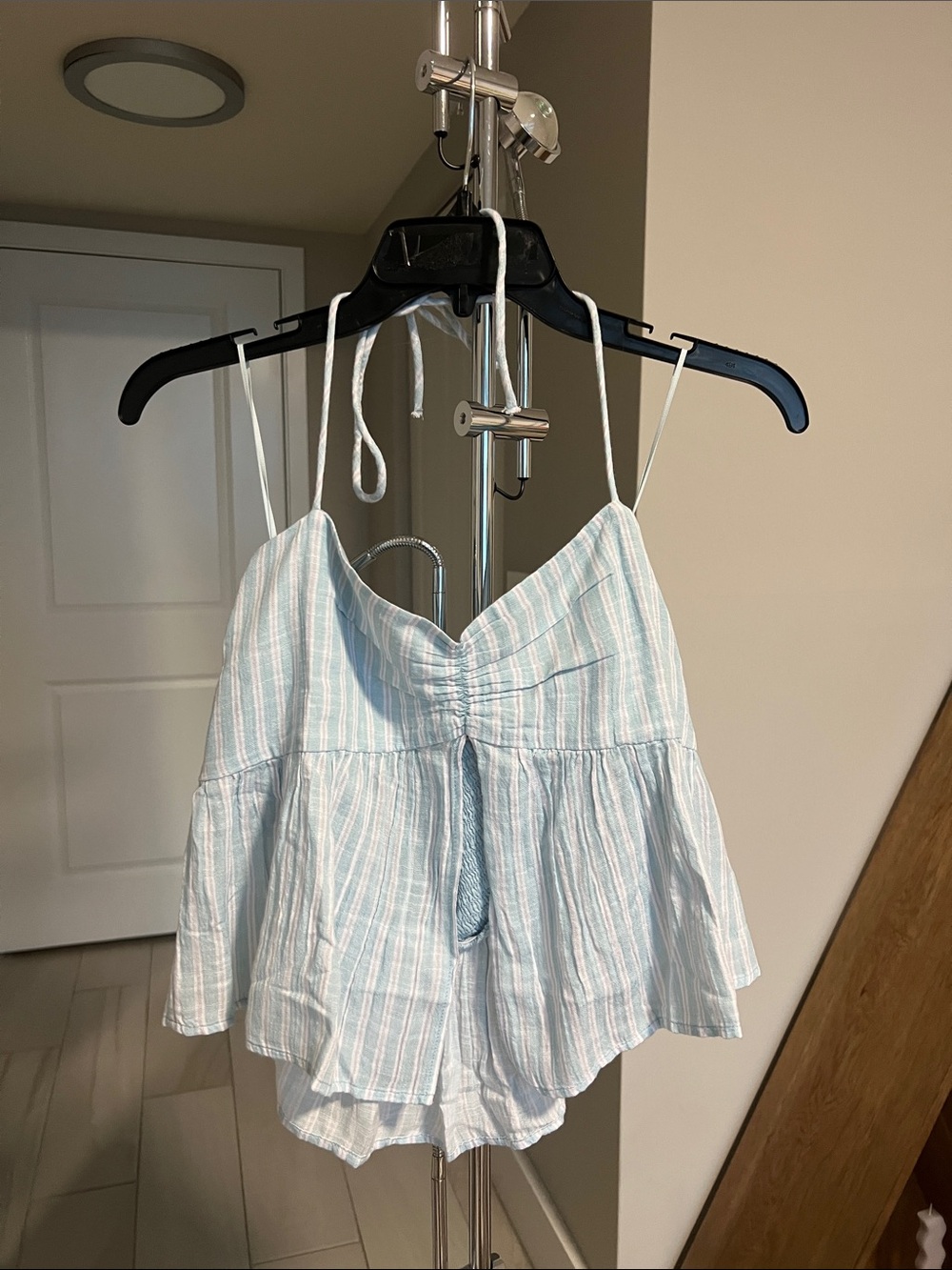 American Eagle Outfitters Blue and White Striped Open-Front Cami